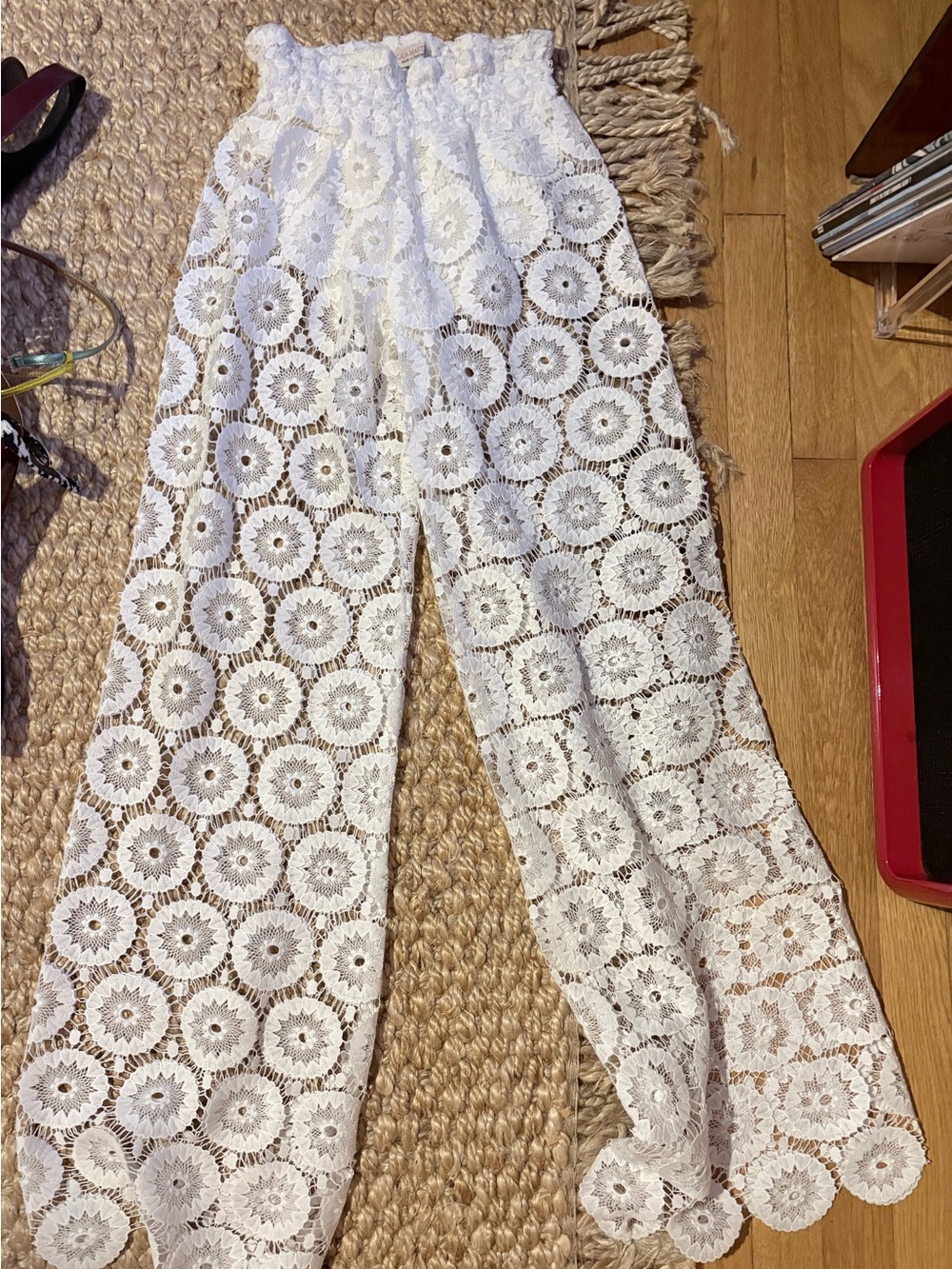 White Crochet Wide-Leg Pants